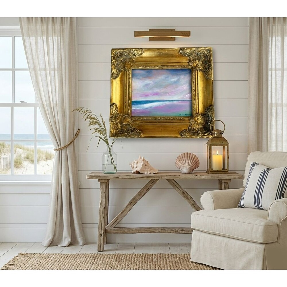 Original Handmade Oil Painting 15X14 Gilt Heavy Frame Seascape Impressionism NEW